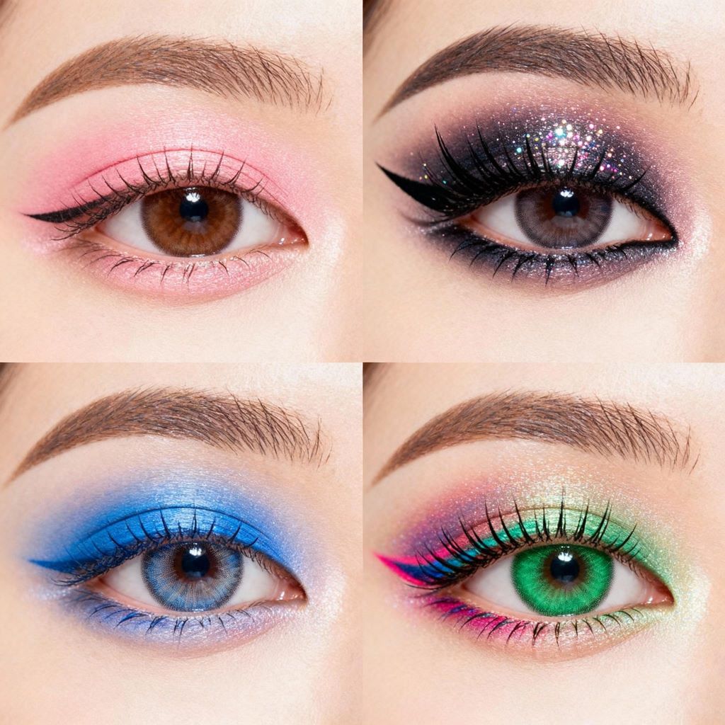 Close-up of different eye makeup styles