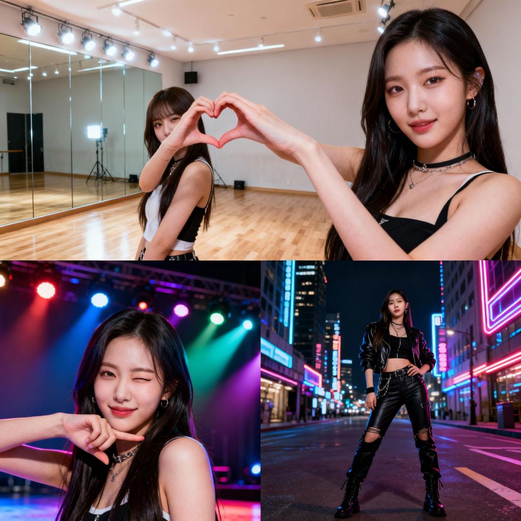 Same idol in different poses and backgrounds