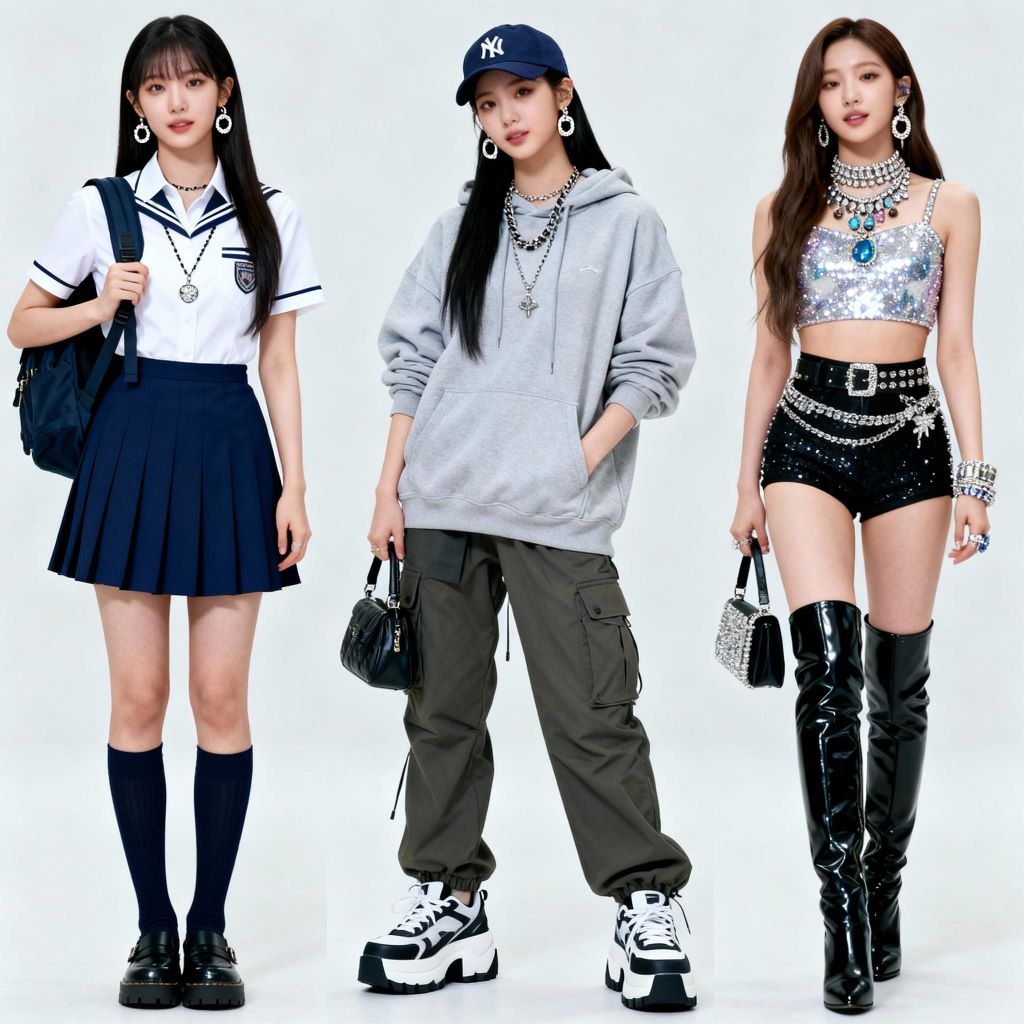 Virtual idol in different outfits